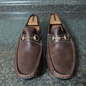 Gucci Mens Size 12 Brown & Gold Bridle Loafers